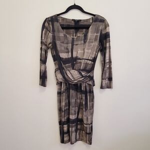 Max Mara Weekend Taupe Abstract Print Silk Cotton Bodycon Dress